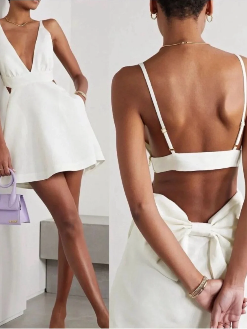LoveShackFancy White Plunge V-Neck Mini Dress - Picture 5 of 8